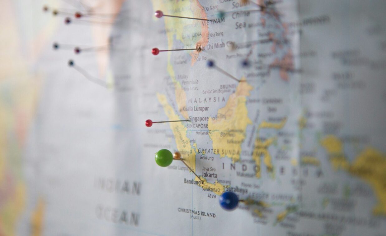 world map with pins