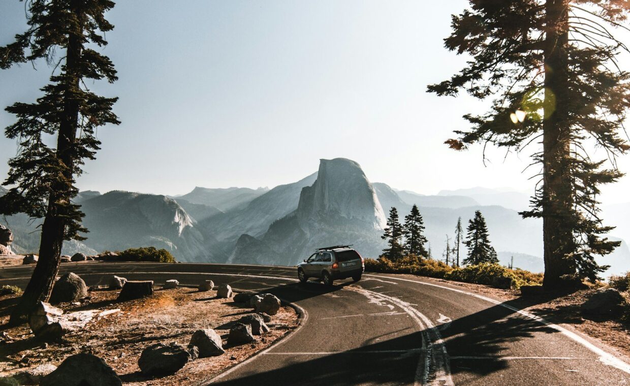 a vehicle on a curved road